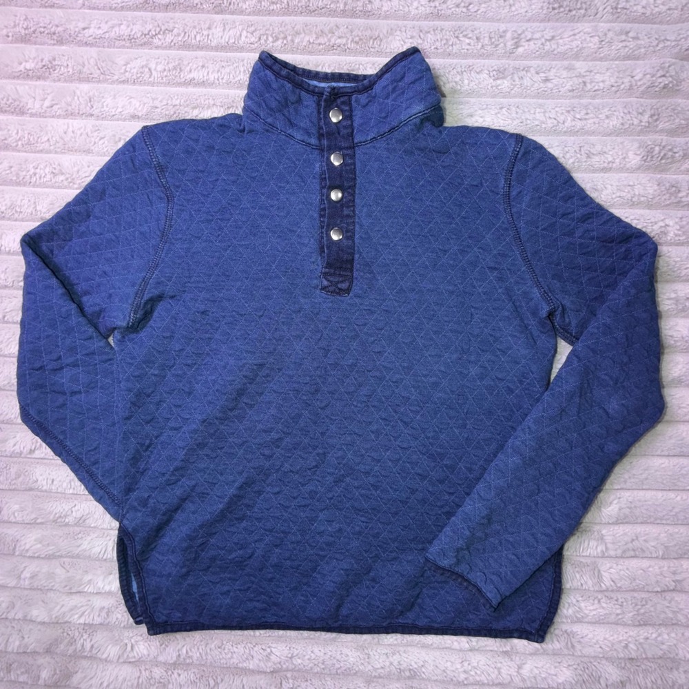 Marine Layer Corbet Quilted Pullover Navy Blue Snap Neck Sweatshirt Women's XS - Picture 2 of 12